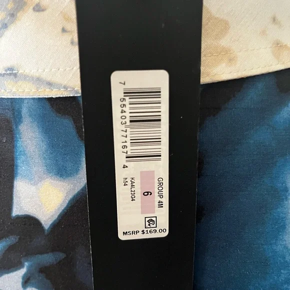 NWT Donna Karan Blue and White Asymmetrical Tie Front Dress - Picture 6 of 7